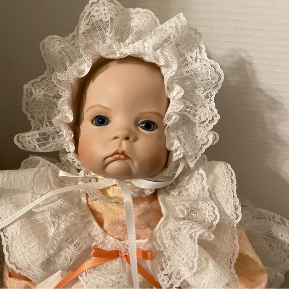 Porcelain Petticoat Realistic Face Hands Blonde & Blue Eyes Fair Skin Baby Doll - Picture 2 of 13